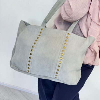 GRETA borsa camoscio grigio azzurro