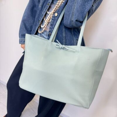 SHOPPY shopper in pelle grigio azzurro