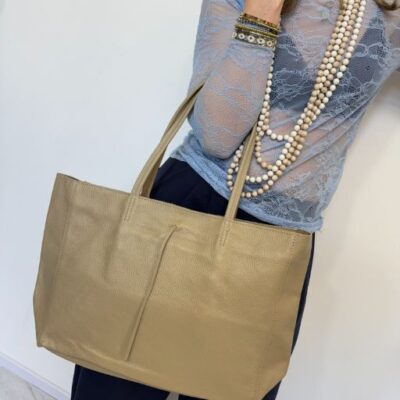SHOPPY shopper in pelle beige
