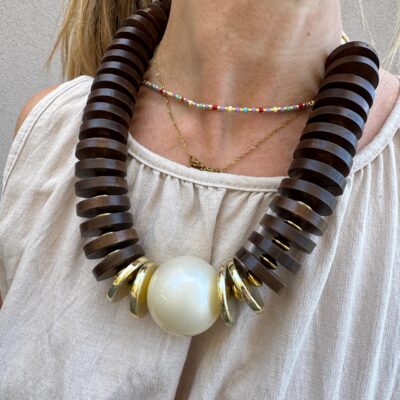 ZANZIBAR collana dischetti legno moka